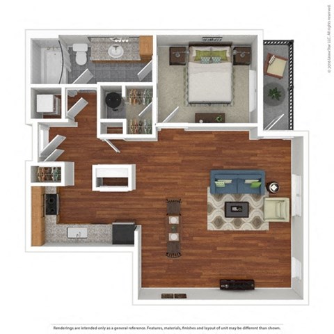 Floor plan for 1 bed, 1 bath, 845 sqft
